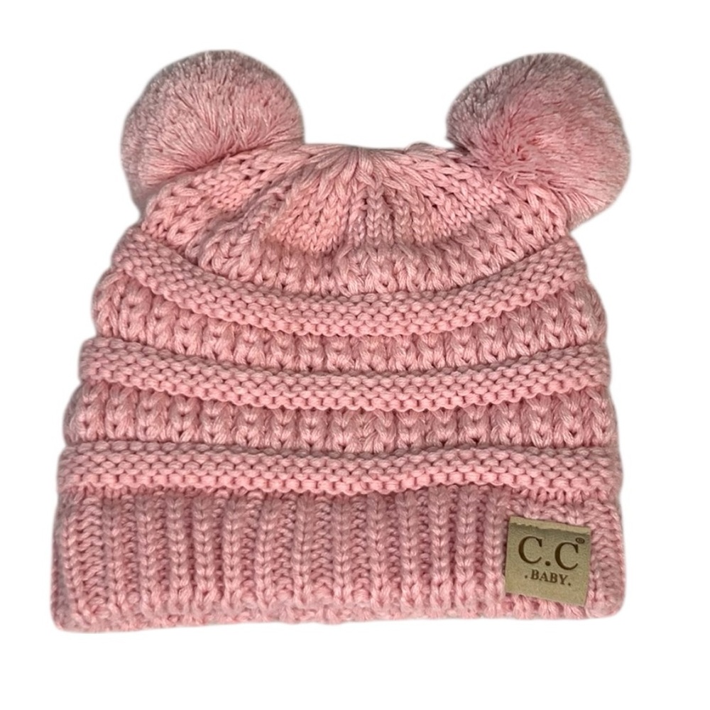 CC Baby Soft Stretch Cable Knit Pom Pom Beanie Dusty Pink
